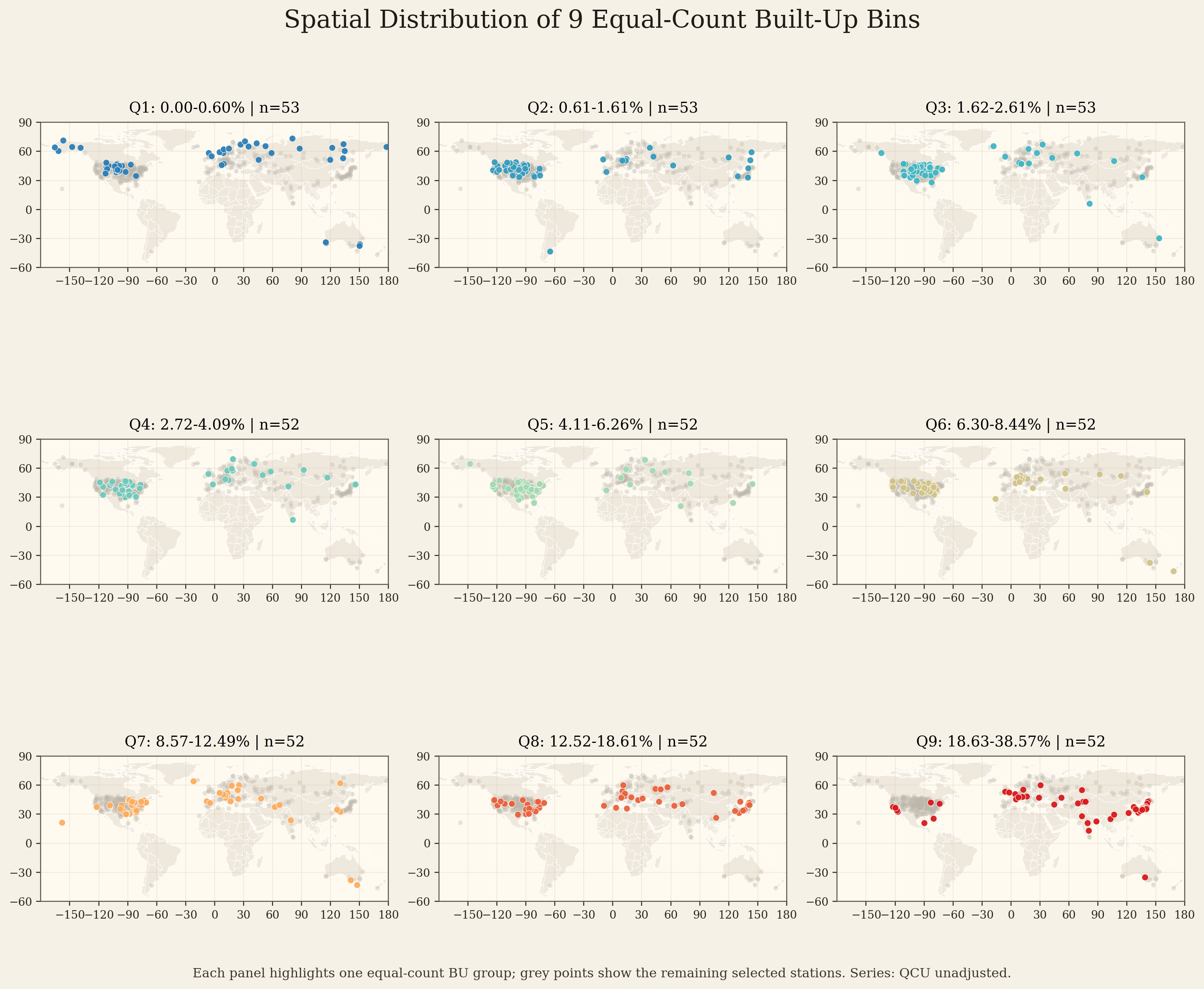 Maps of each equal-count built-up bin